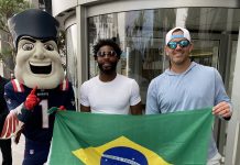 Ex-jogadores do Patriots foram convidados para a Watch Party. Imagem: Divulgação Patriots