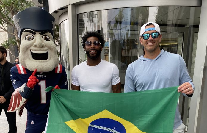 Ex-jogadores do Patriots foram convidados para a Watch Party. Imagem: Divulgação Patriots