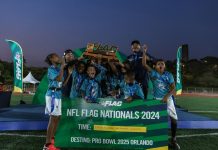 Jovens do Flag Football do Sorriso Hornets comemoram título que deu viagem para o Pro Bowl 2025, a festa da NFL