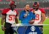 Jogadores do Flamengo Imperadores na inserção da Globo em clima de NFL Rio Game (Imagem: Divulgação Flamengo Imperadores)