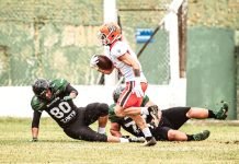 Marlon "Billy" recupera fumble e anota touchdown (Foto: Gabriel Haesbaert)