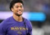Safety dos Ravens, Kyle Hamilton, pensa no macro sobre o jogo no Rio (Foto: G. Fiume)