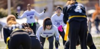 Victoria D'Alessandro #6, presidente da Western Women's Flag Football. (Foto: Divulgação Western University)